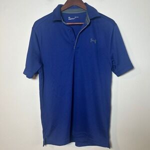 Under Armour Golf Polo Shirt Mens Medium Blue Short Sleeve Loose Fit Performance